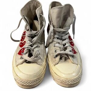 Cream and red Comme des Garçons converse high top trainers